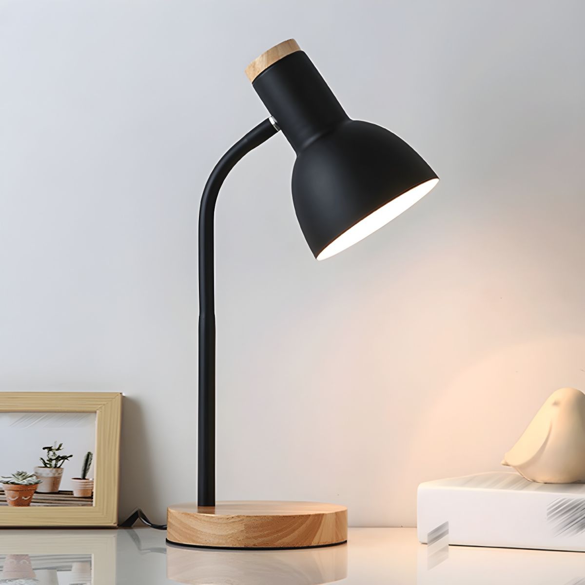 Nordic-Style Table Lamp with Wooden Base