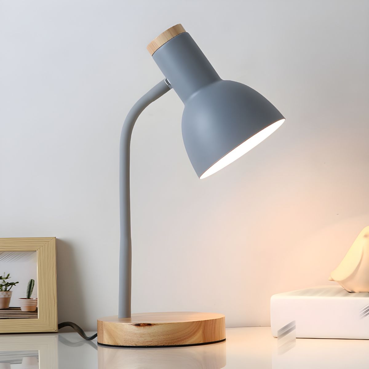 Nordic-Style Table Lamp with Wooden Base