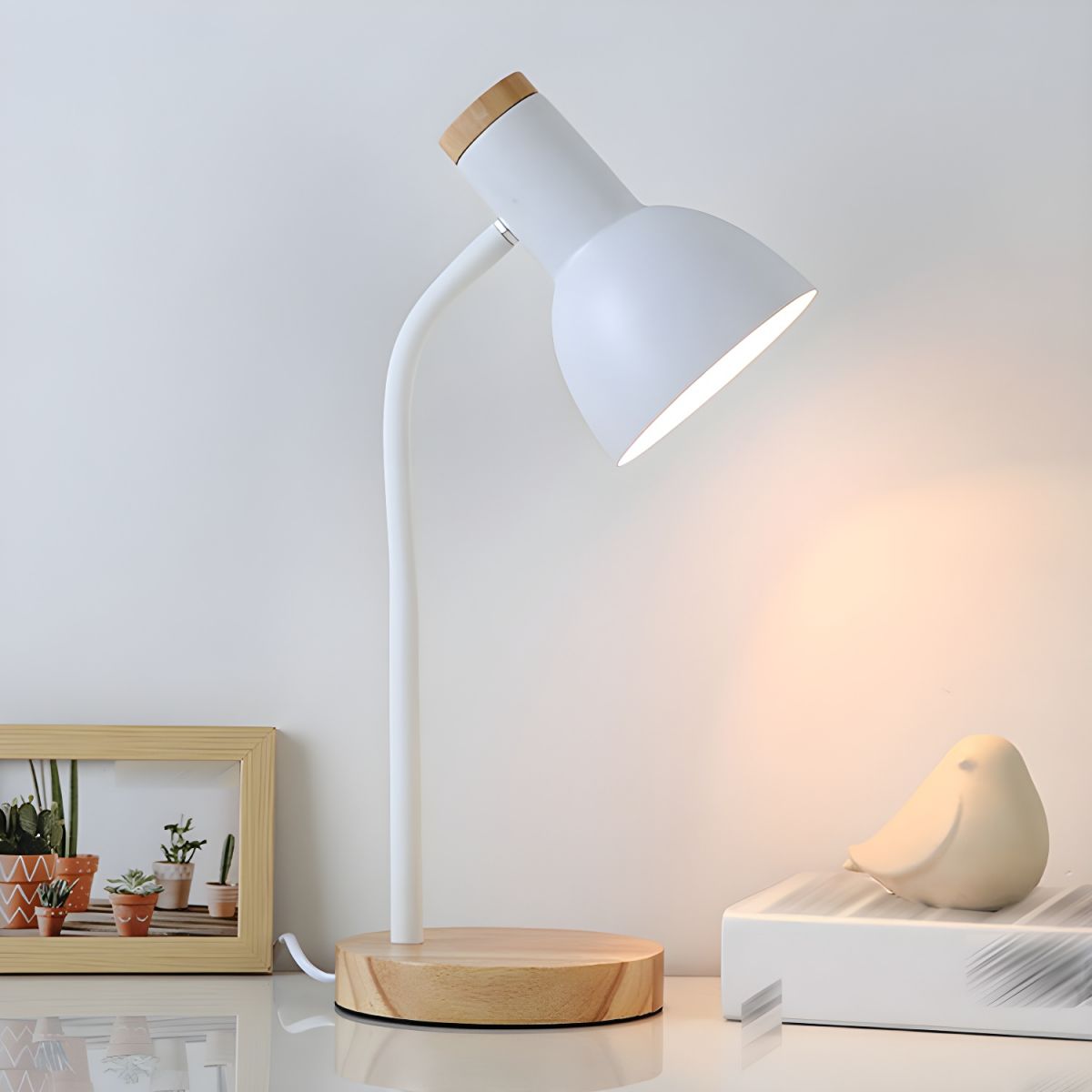 Nordic-Style Table Lamp with Wooden Base