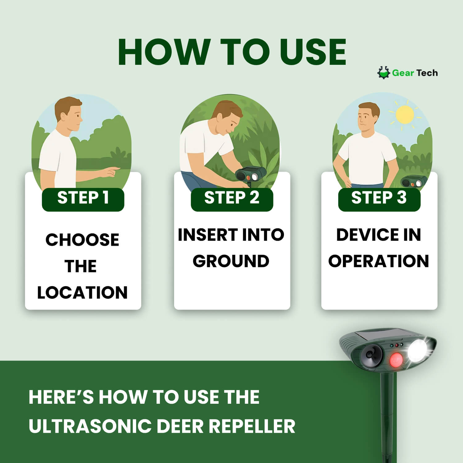 Outdoor Solar-Powered Ultrasonic Deer Repeller for Gardens