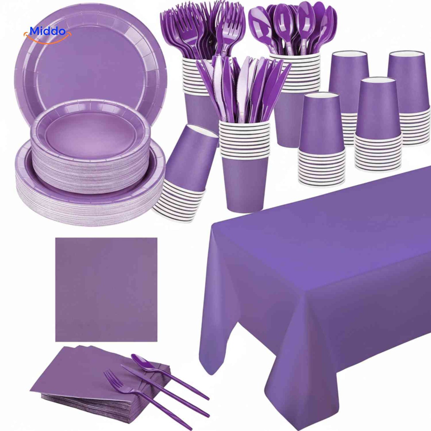 PartyLux™ Tableware Set | 141-Piece Tableware Set, Plates, Cups, Cutlery & Tablecloth