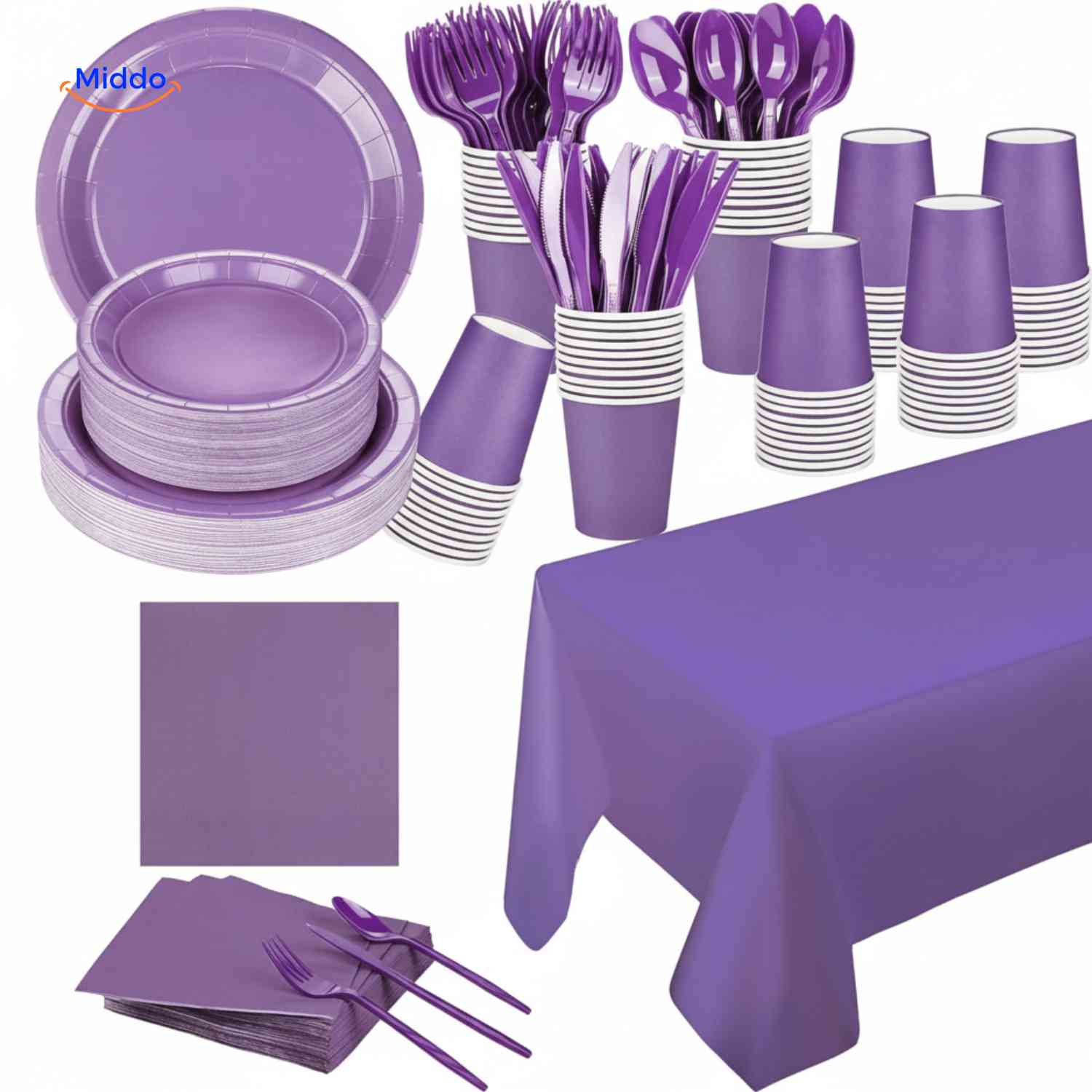 PartyLux™ Tableware Set | 141-Piece Tableware Set, Plates, Cups, Cutlery & Tablecloth