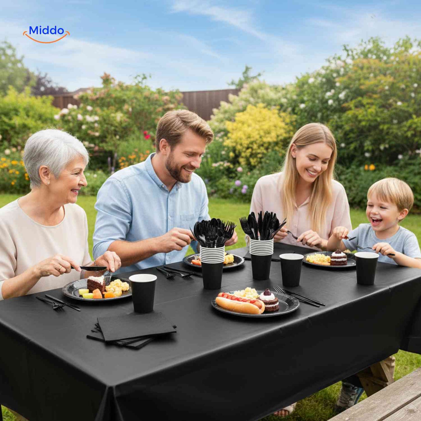 PartyLux™ Tableware Set | 141-Piece Tableware Set, Plates, Cups, Cutlery & Tablecloth