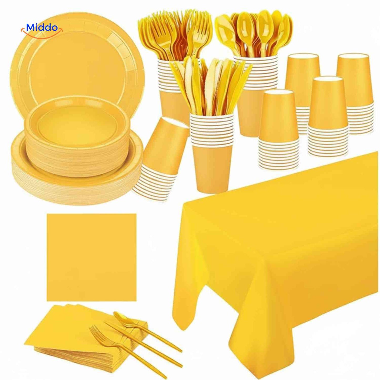 PartyLux™ Tableware Set | 141-Piece Tableware Set, Plates, Cups, Cutlery & Tablecloth