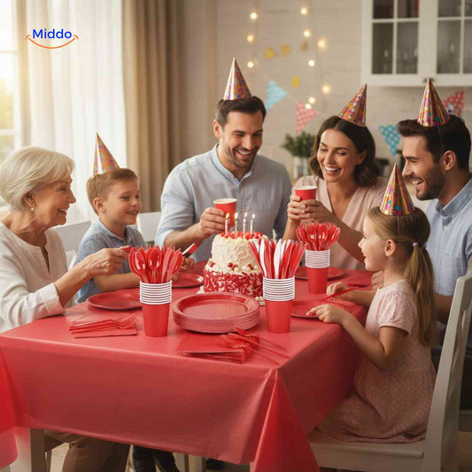 PartyLux™ Tableware Set | 141-Piece Tableware Set, Plates, Cups, Cutlery & Tablecloth