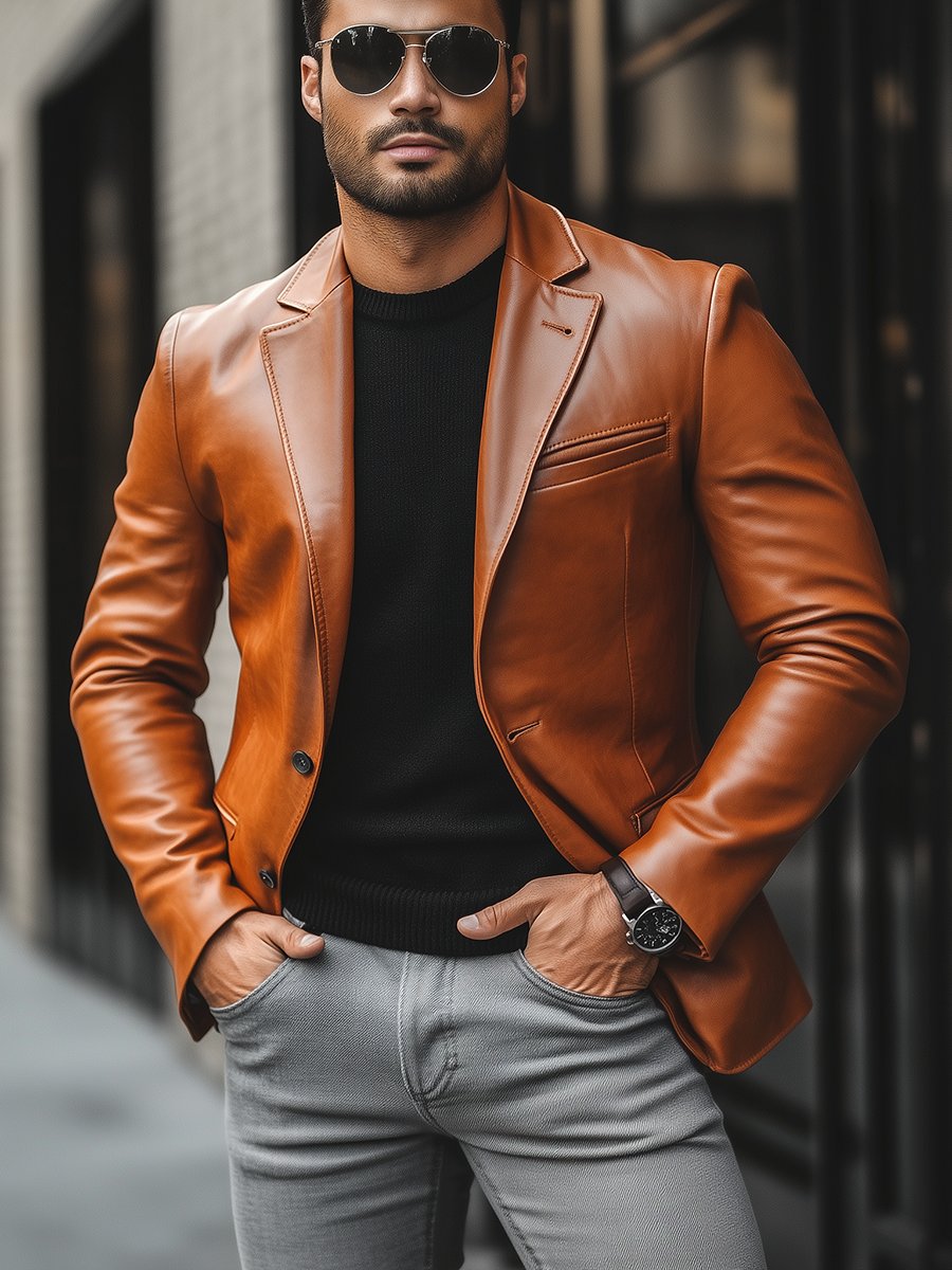 Men's Blazer Leather Jacket - Image 4