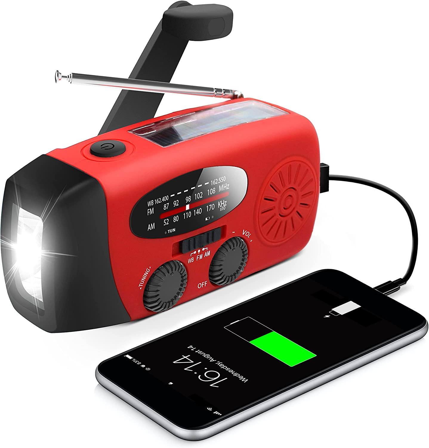Portable Emergency Solar Hand Crank Radio with NOAA Weather Alerts