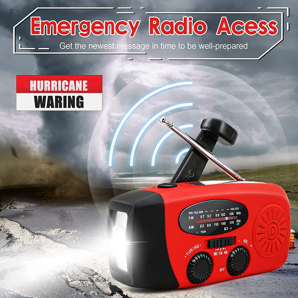 Portable Emergency Solar Hand Crank Radio with NOAA Weather Alerts