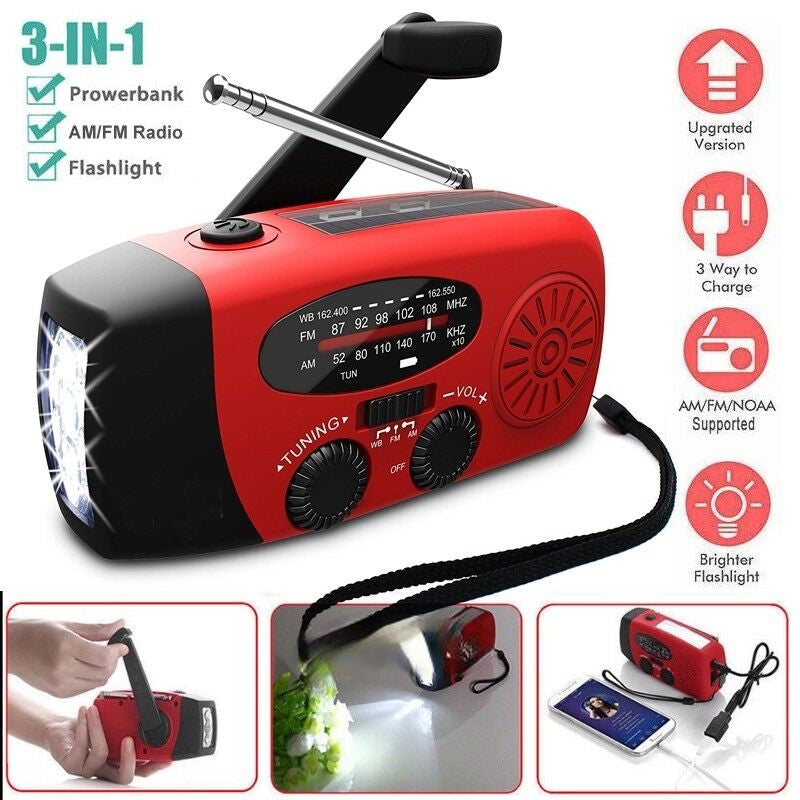 Portable Emergency Solar Hand Crank Radio with NOAA Weather Alerts
