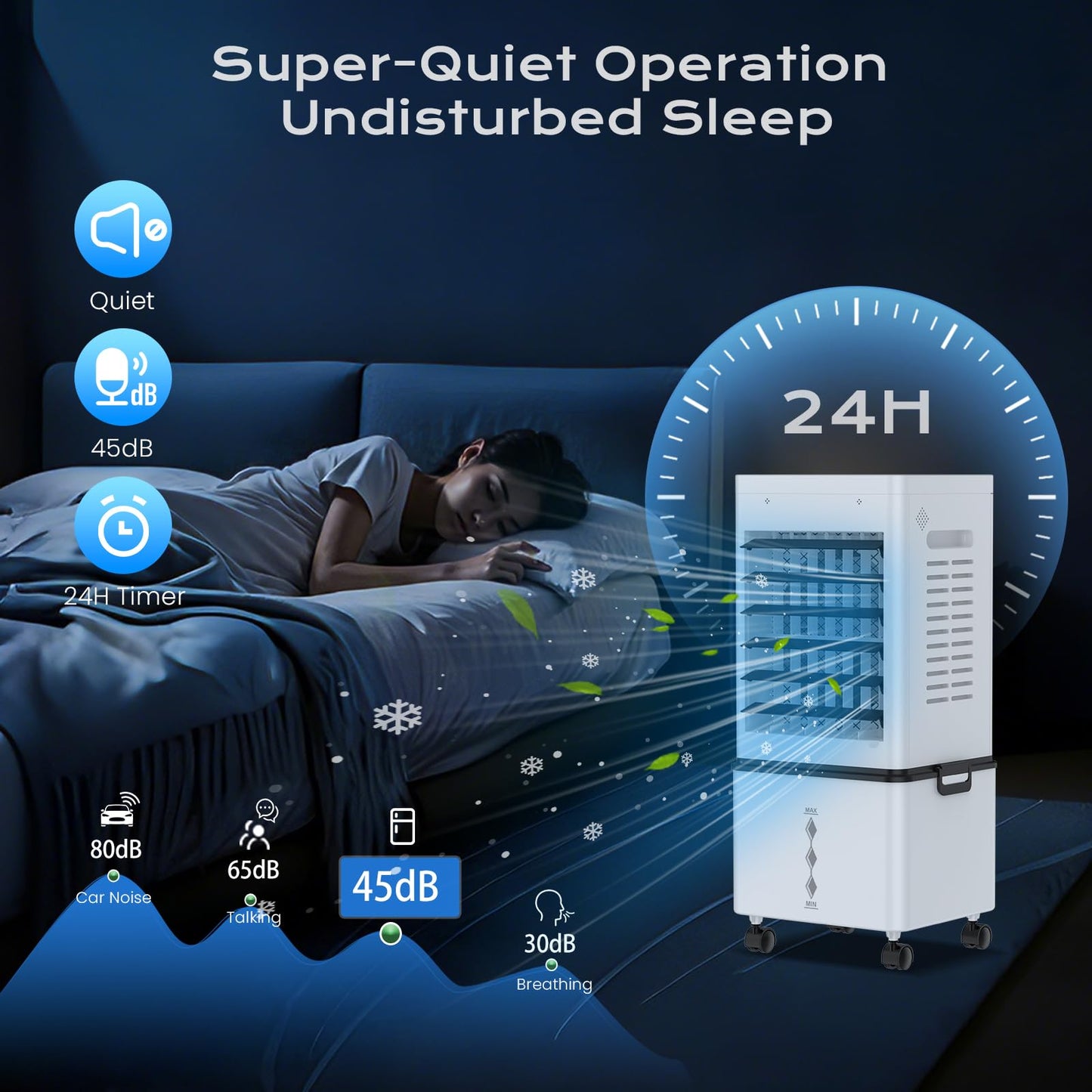 Portable Evaporative Air Cooler for Home, 12L Tank & Timer