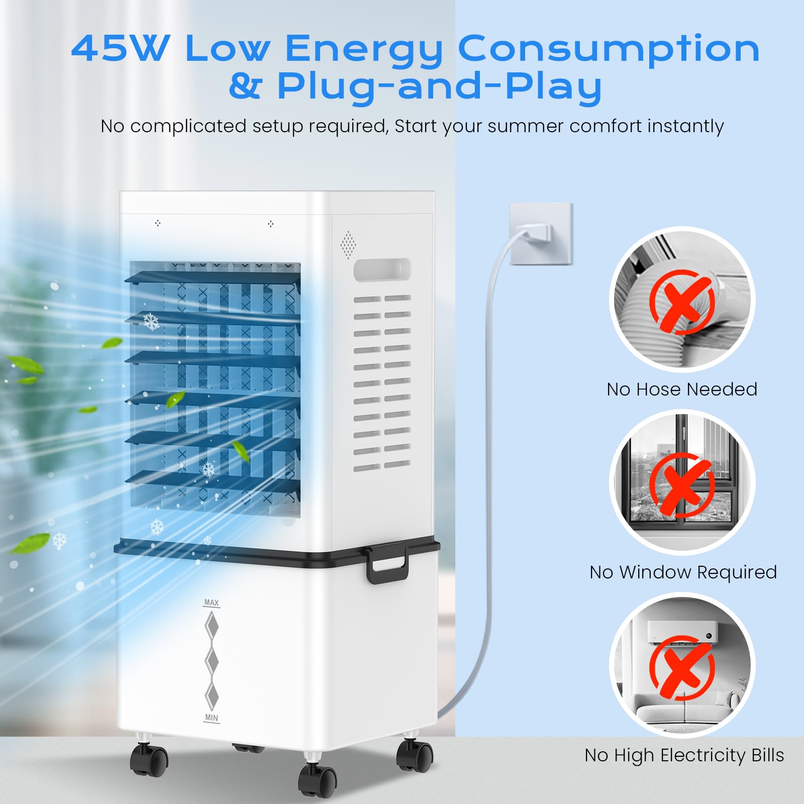 Portable Evaporative Air Cooler for Home, 12L Tank & Timer
