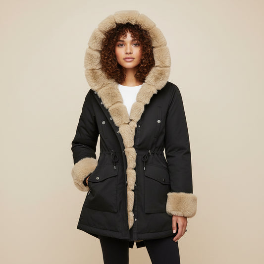 Women's Faux Fur Trim Hooded Anorak Jacket 
