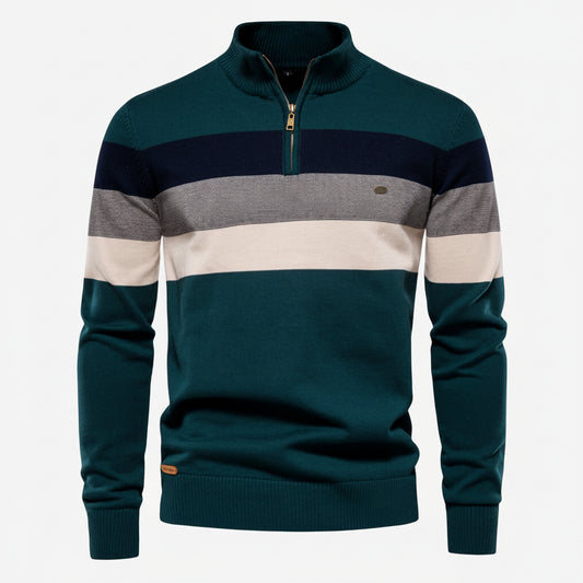 Men's Quarter-Zip Striped Sweater