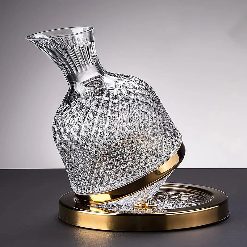 Rotating Crystal Decanter at a High Level – luxurious and elegant design – rotating function for better aeration – ideal for whiskey and other spirits – made of high-quality crystal – a unique addition to the table