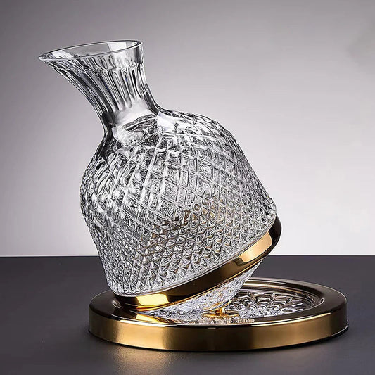 Rotating Crystal Decanter at a High Level – luxurious and elegant design – rotating function for better aeration – ideal for whiskey and other spirits – made of high-quality crystal – a unique addition to the table