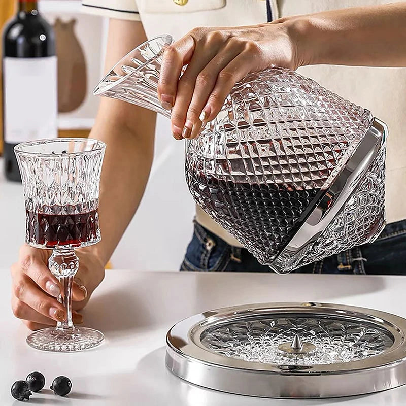 Rotating Crystal Decanter at a High Level – luxurious and elegant design – rotating function for better aeration – ideal for whiskey and other spirits – made of high-quality crystal – a unique addition to the table