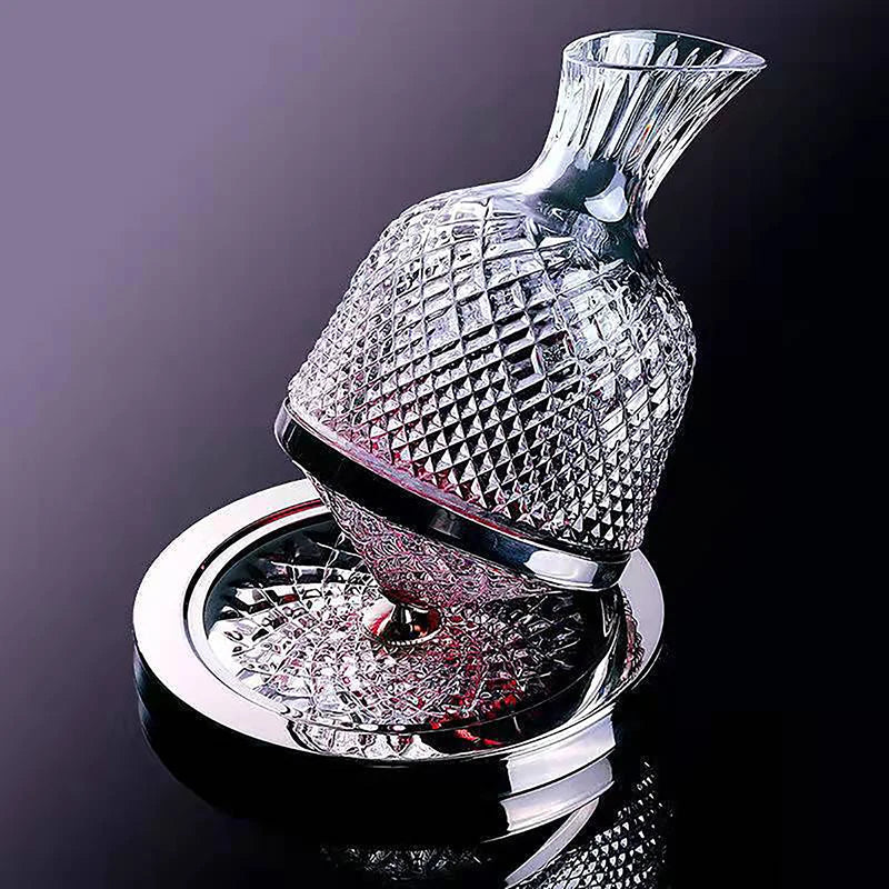 Rotating Crystal Decanter at a High Level – luxurious and elegant design – rotating function for better aeration – ideal for whiskey and other spirits – made of high-quality crystal – a unique addition to the table