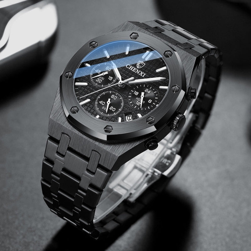 Round Dial Watch with Adjustable Steel Strap