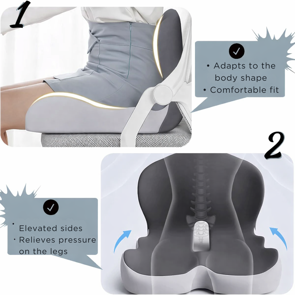 Seat Cushion | Ergonomic Memory Foam Seat Cushion | Pressure Relief & Non-Slip | ErgoComfort