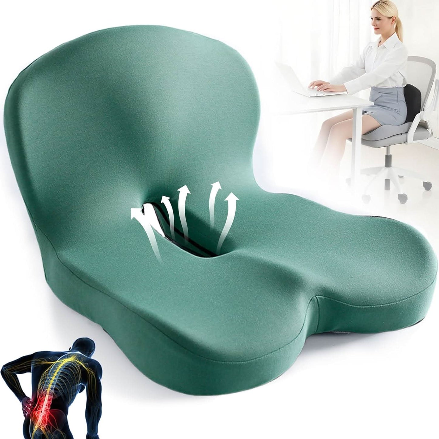 Seat Cushion | Ergonomic Memory Foam Seat Cushion | Pressure Relief & Non-Slip | ErgoComfort