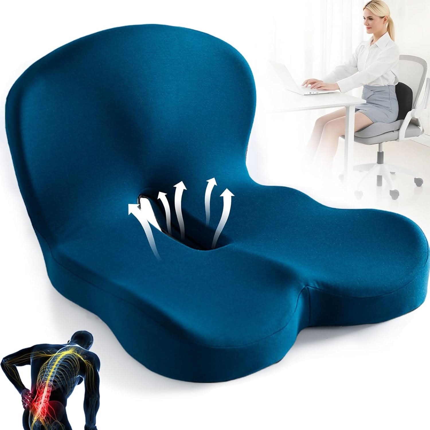 Seat Cushion | Ergonomic Memory Foam Seat Cushion | Pressure Relief & Non-Slip | ErgoComfort
