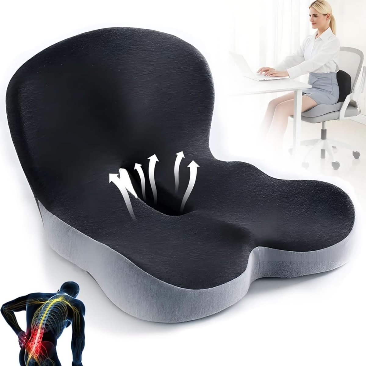 Seat Cushion | Ergonomic Memory Foam Seat Cushion | Pressure Relief & Non-Slip | ErgoComfort