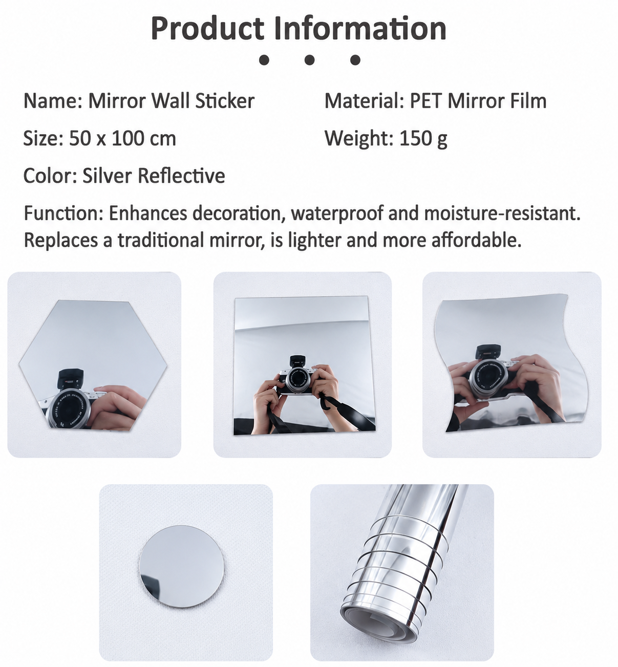 Self-Adhesive Mirror Film | Shatterproof & Customizable | Crystal Clear | VivaShield