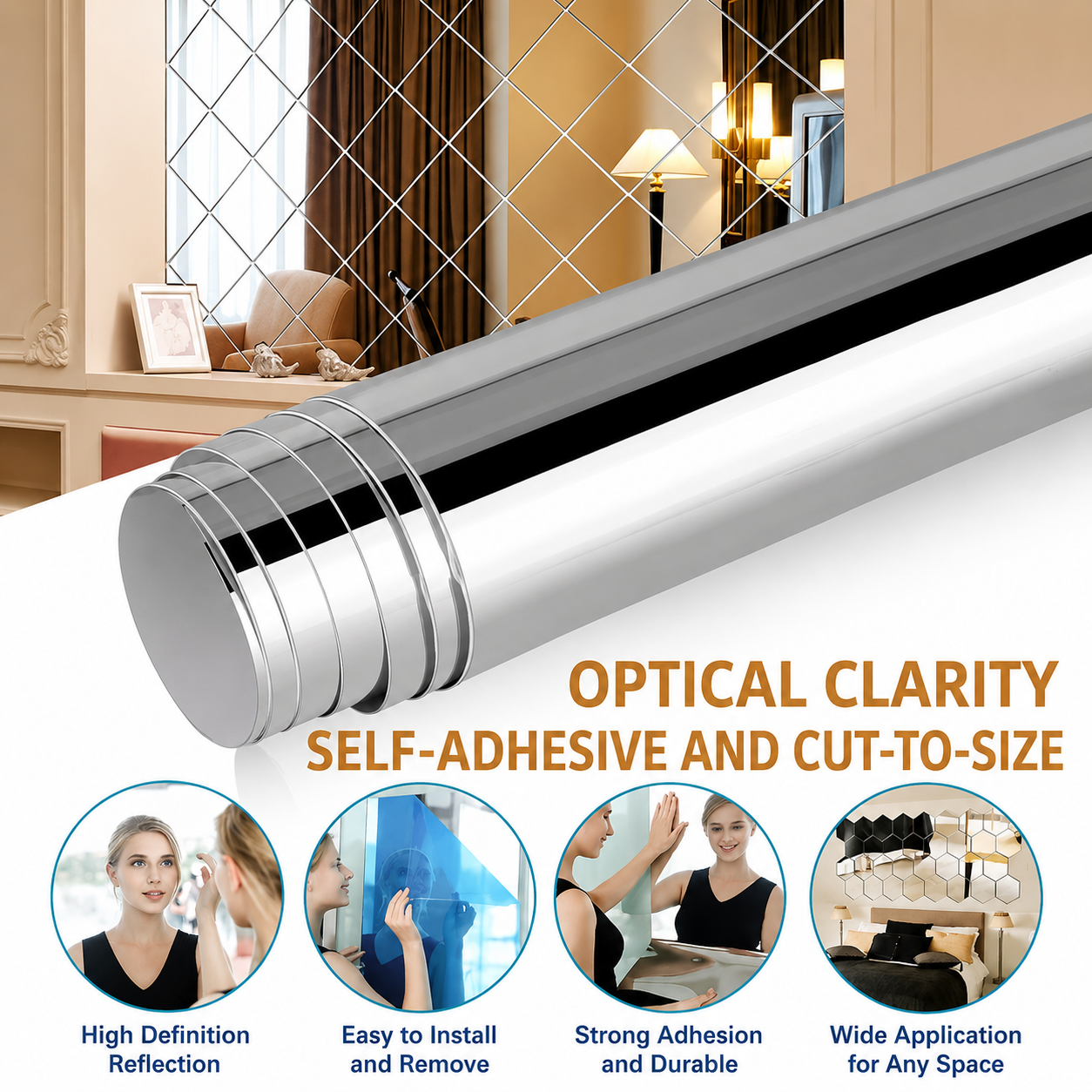 Self-Adhesive Mirror Film | Shatterproof & Customizable | Crystal Clear | VivaShield