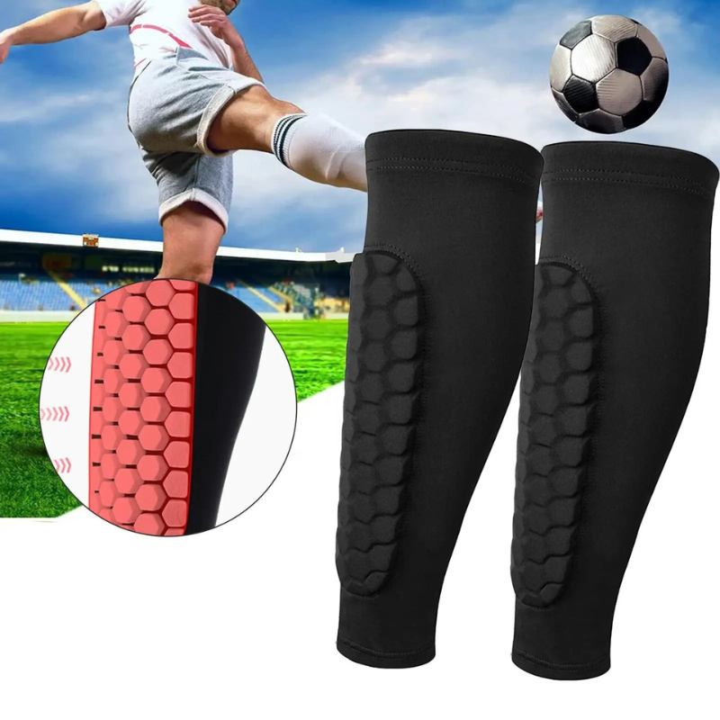 Soccer Shin Guards - Honeycomb Design, Elasticized Compression Sleeves