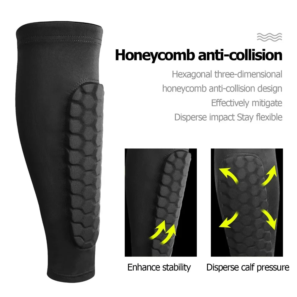 Soccer Shin Guards - Honeycomb Design, Elasticized Compression Sleeves