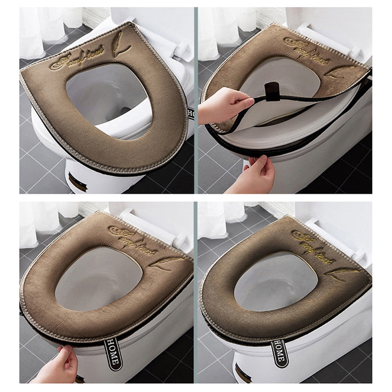 Soft Universal Toilet Seat Cover with Zipper & Handle