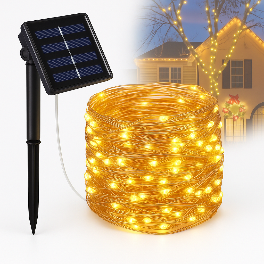 Solar Wire LED Fairy Lights – Waterproof Outdoor Christmas Decorations