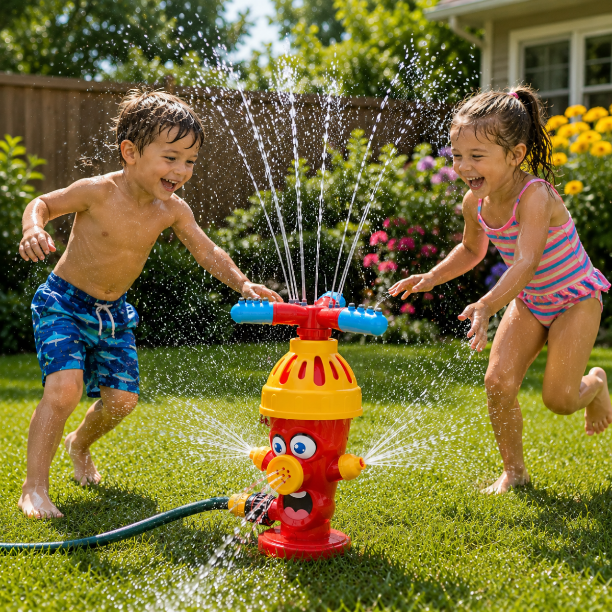 SPLASHHYDRA – Cartoon hydrant sprinkler for splashy water fun in the garden