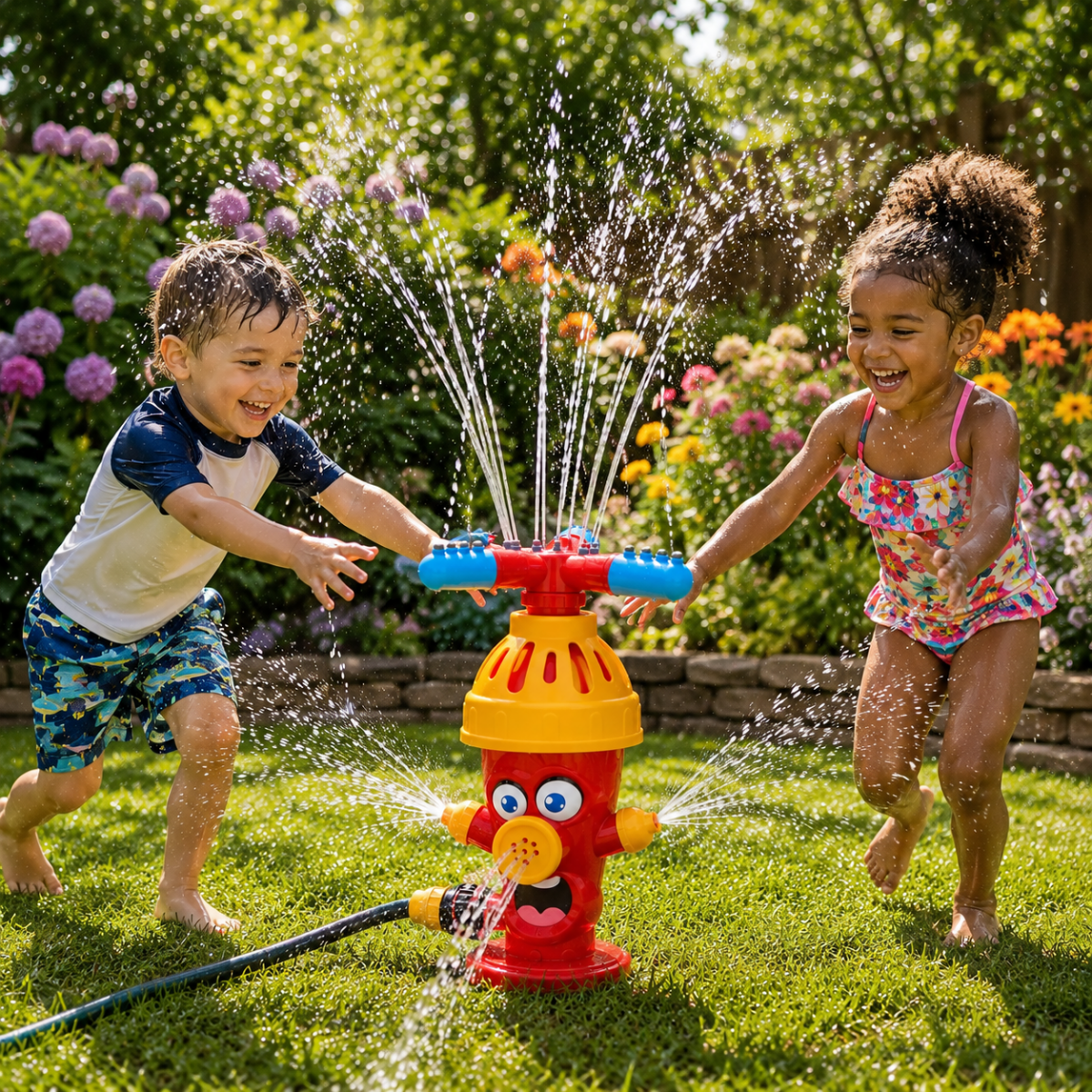 SPLASHHYDRA – Cartoon hydrant sprinkler for splashy water fun in the garden
