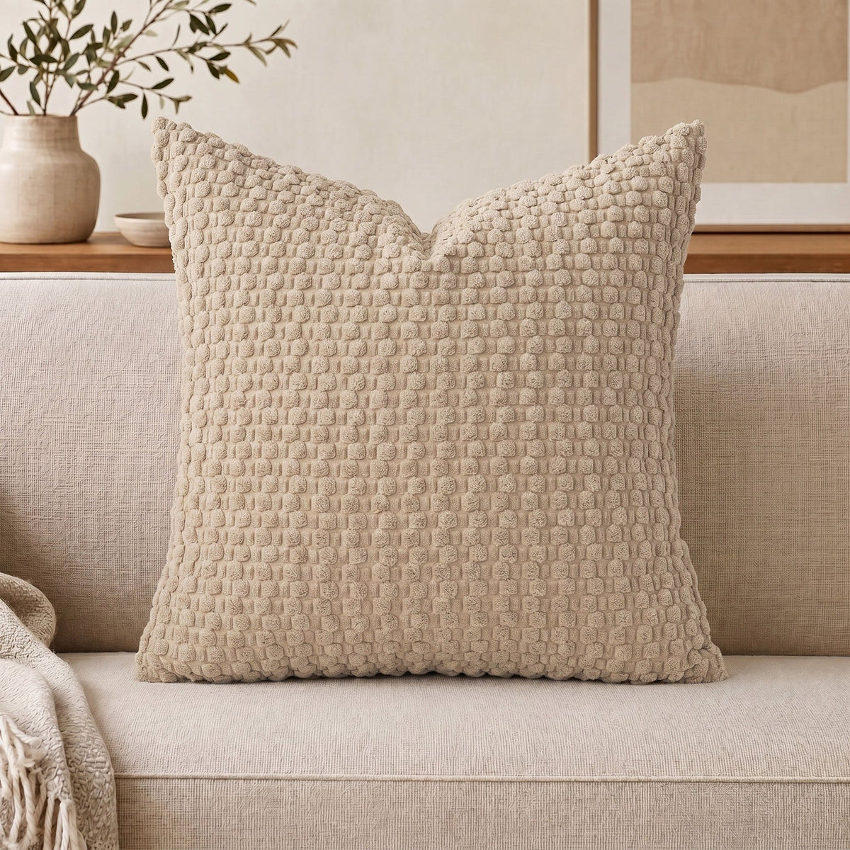 Textured Chenille Throw Pillow with Raised Bobble Weave