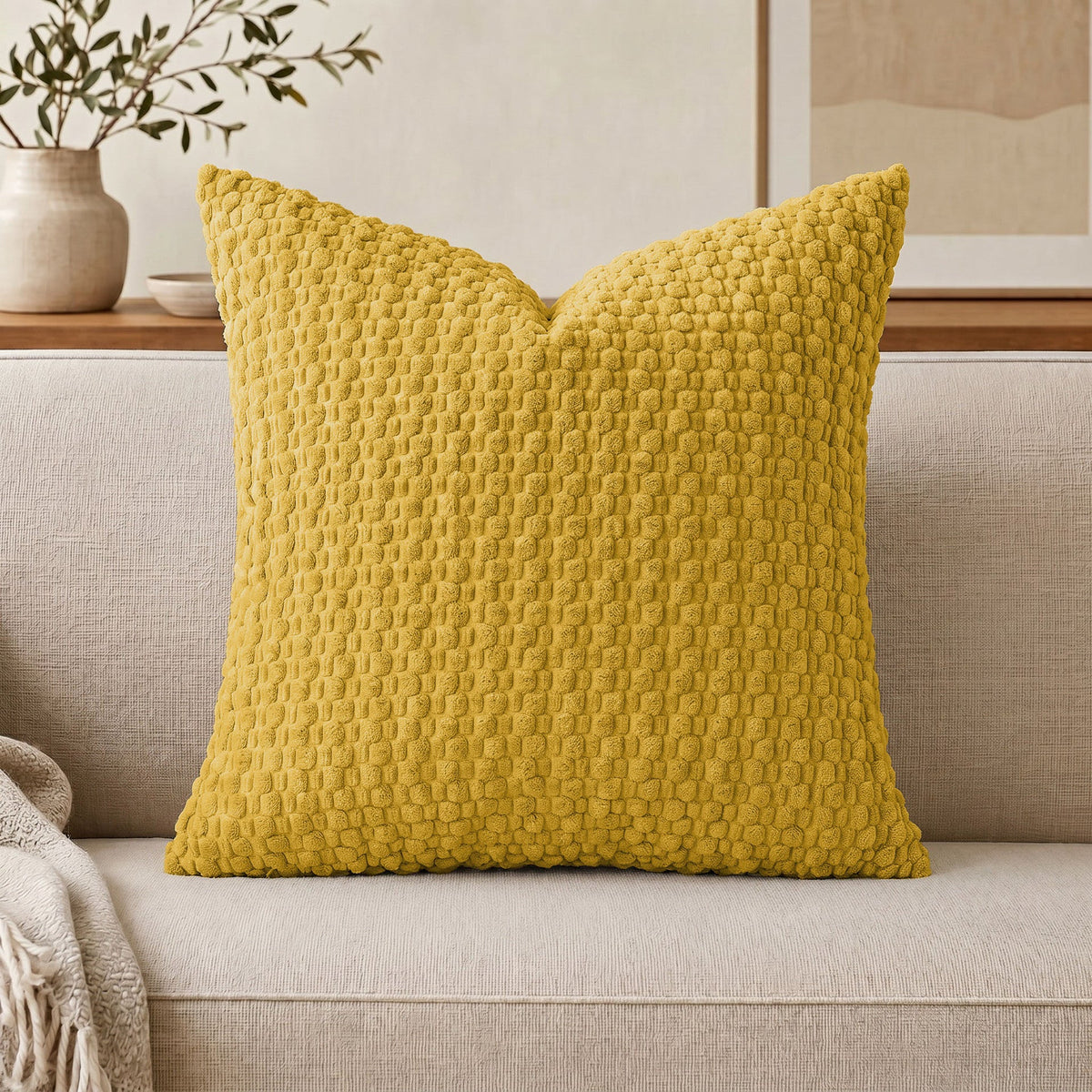Textured Chenille Throw Pillow with Raised Bobble Weave