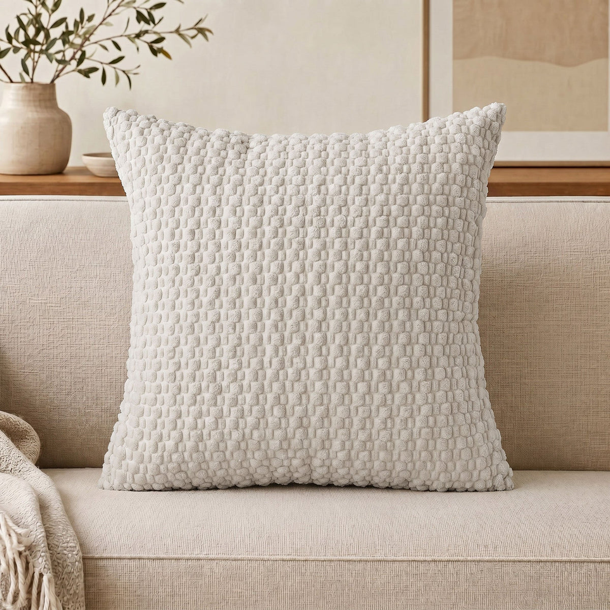 Textured Chenille Throw Pillow with Raised Bobble Weave