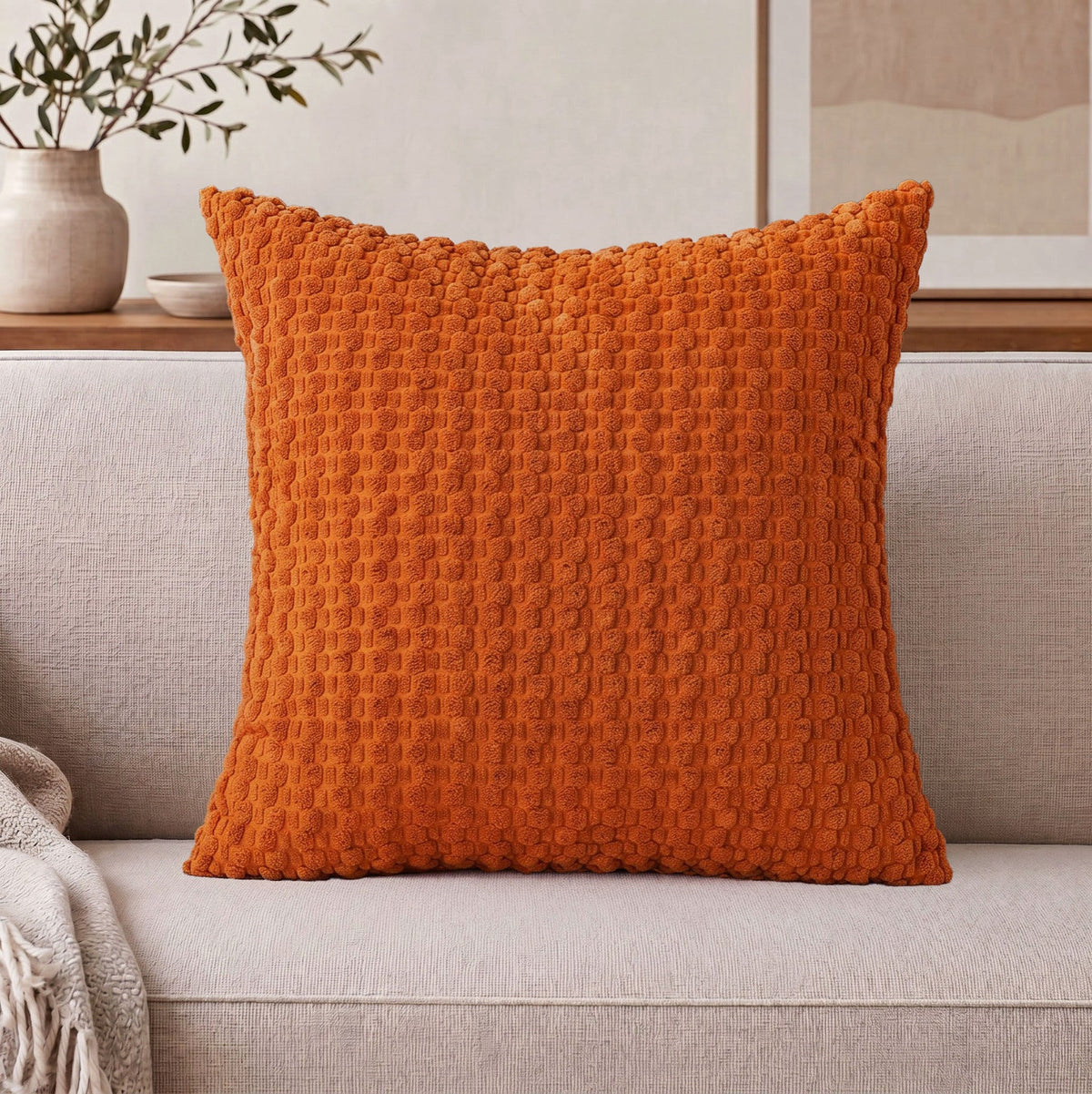 Textured Chenille Throw Pillow with Raised Bobble Weave