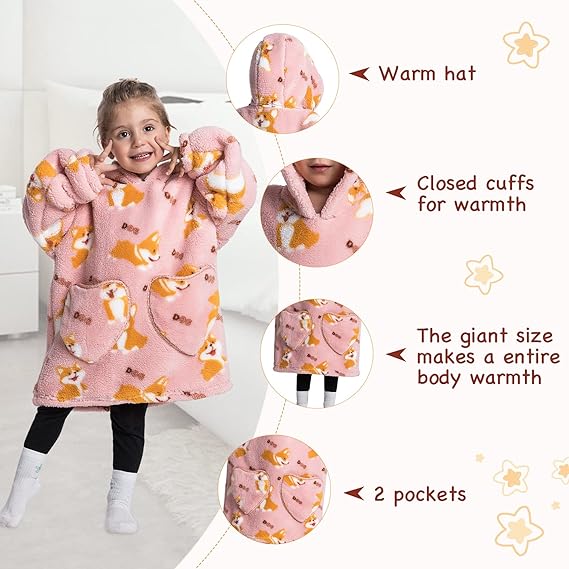 Toddler Hooded Blanket with Sleeves and Pockets