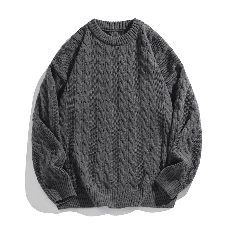 Unisex Boxy Cable-Knit Sweater with Ribbed Hem