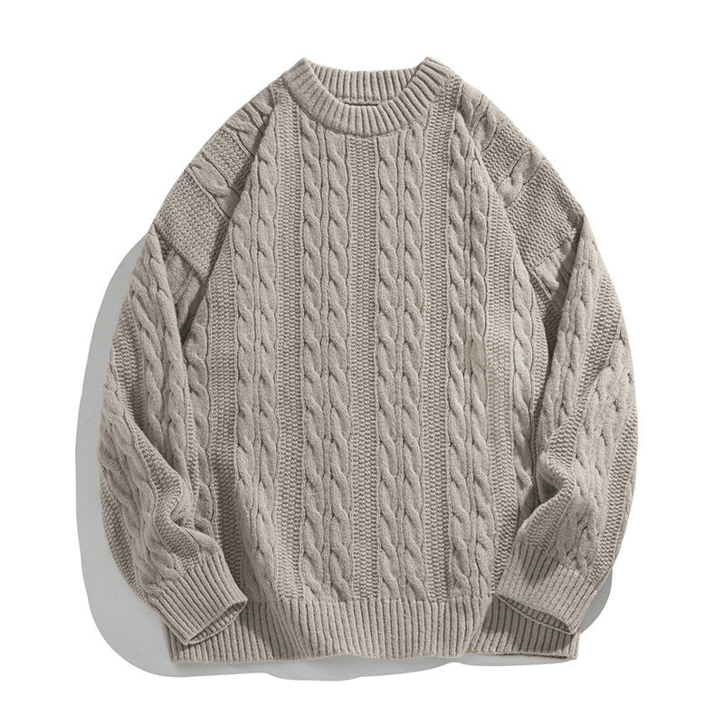 Unisex Boxy Cable-Knit Sweater with Ribbed Hem