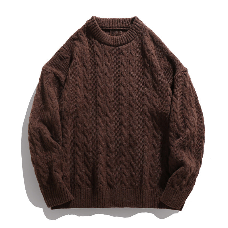 Unisex Boxy Cable-Knit Sweater with Ribbed Hem