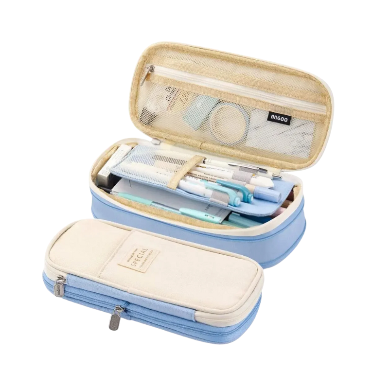 Unisex Large Capacity Pencil Pouch with Dual Zippers