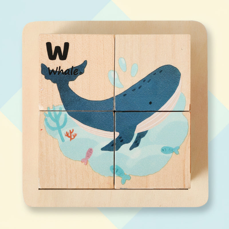 Unisex Montessori Animal Wooden Puzzle 6-in-1