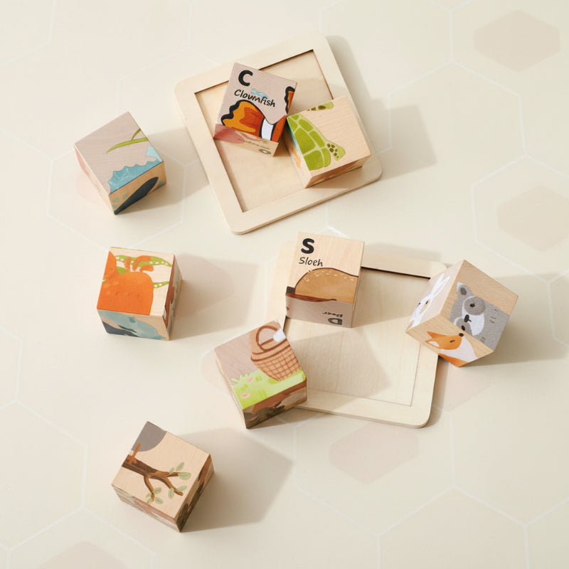 Unisex Montessori Animal Wooden Puzzle 6-in-1