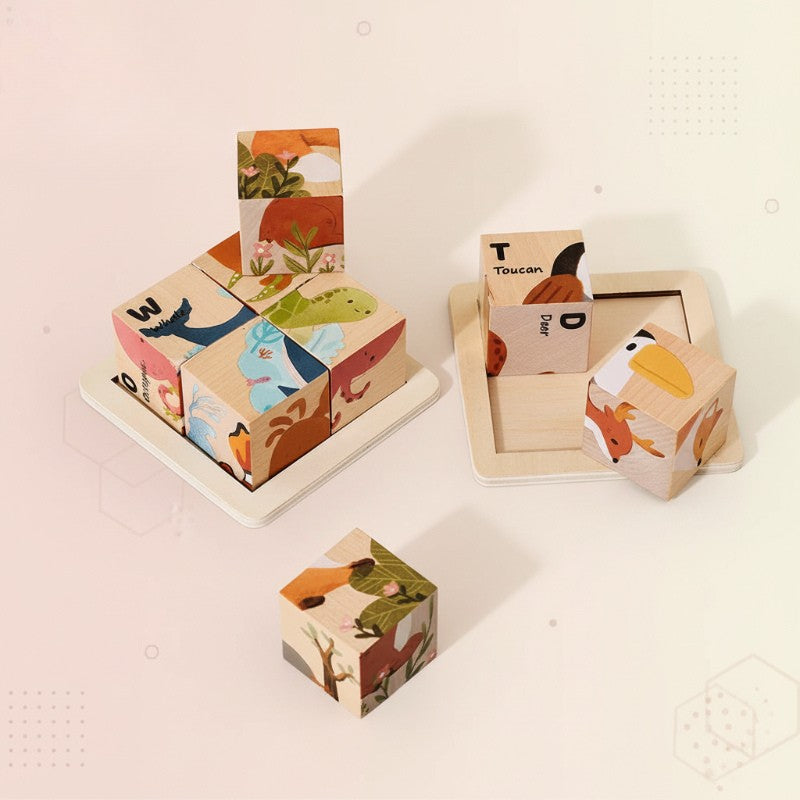 Unisex Montessori Animal Wooden Puzzle 6-in-1