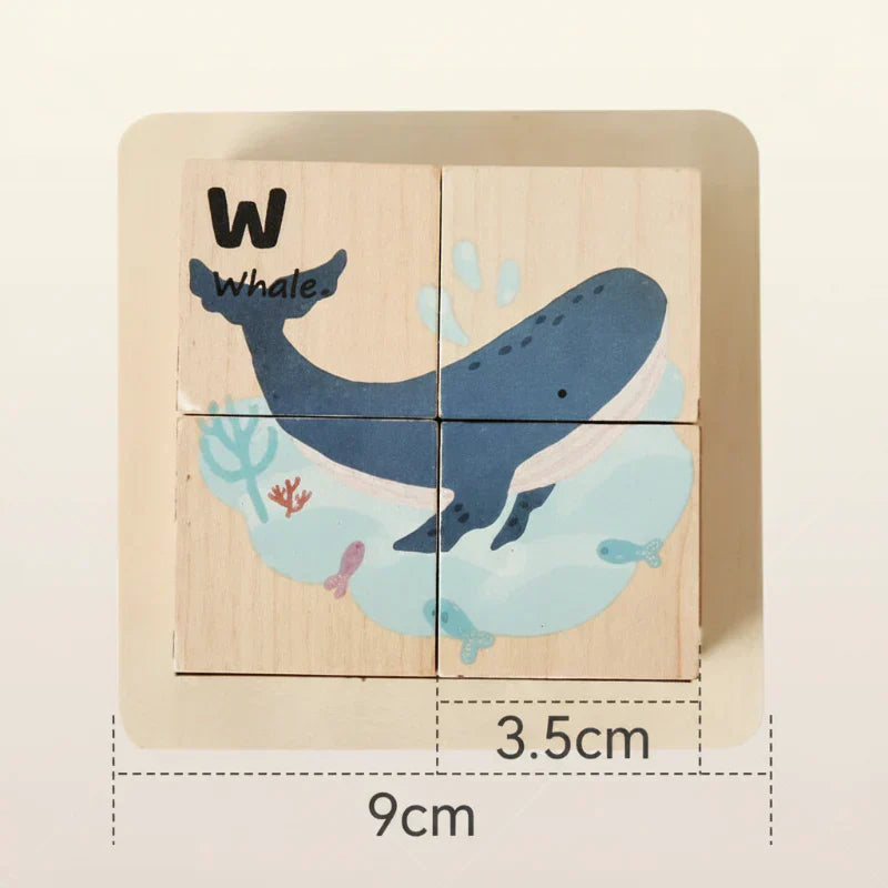 Unisex Montessori Animal Wooden Puzzle 6-in-1
