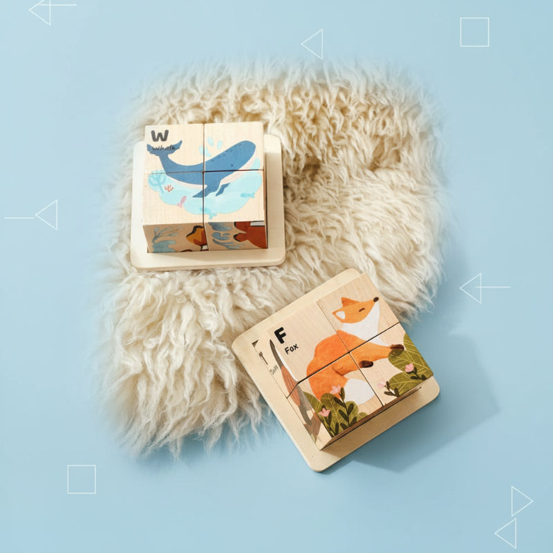 Unisex Montessori Animal Wooden Puzzle 6-in-1