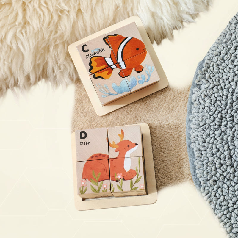 Unisex Montessori Animal Wooden Puzzle 6-in-1