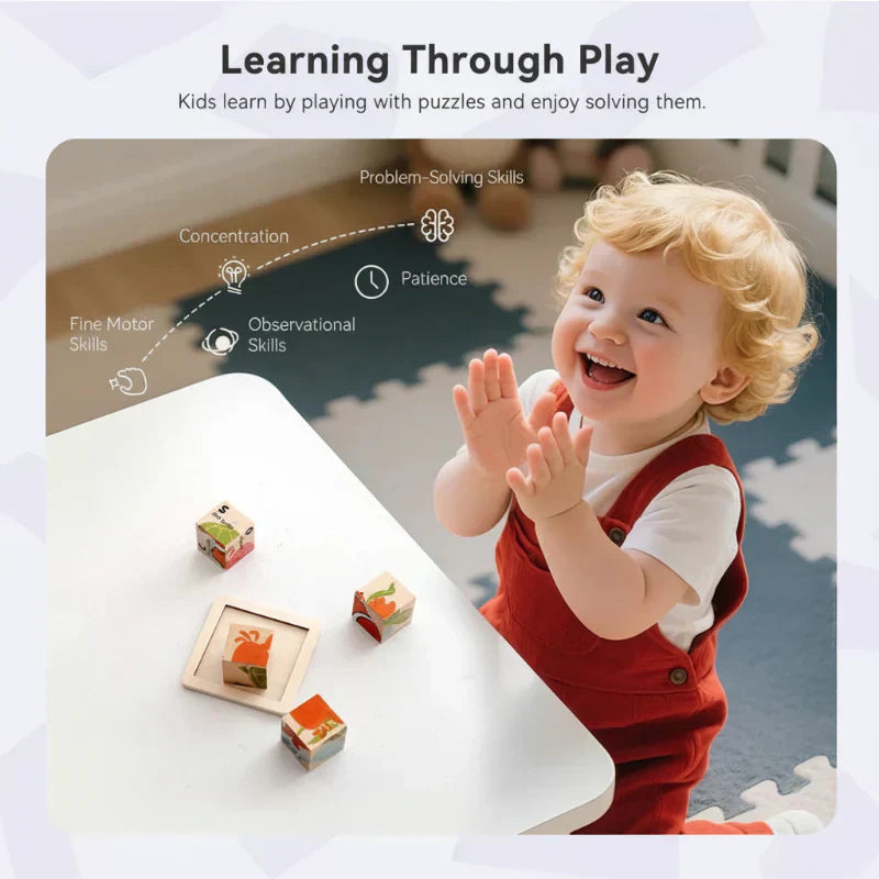 Unisex Montessori Animal Wooden Puzzle 6-in-1